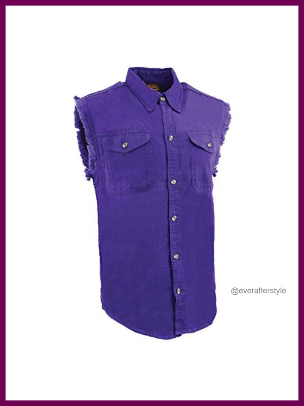 Milwaukee Leather Sleeveless Denim Shirt Frayed Sleeves Button Down